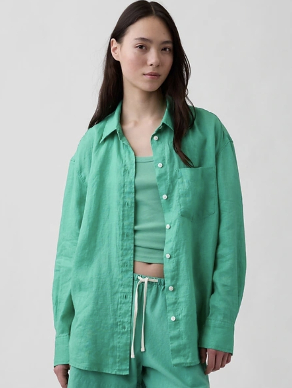 GAP Womens XL Tall Boyfriend Shirt 100% Linen Long Sleeve Button Down Oversized